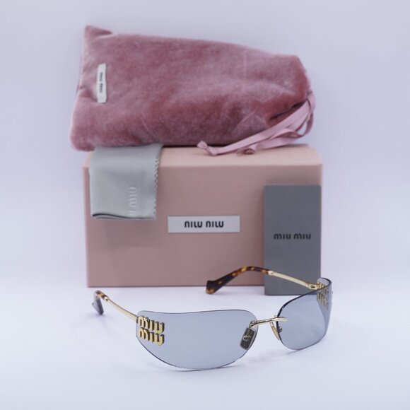 Miu Miu MUA51S 5AK50K Sunglasses Gold Rectangle Frame, Light Grey Lenses